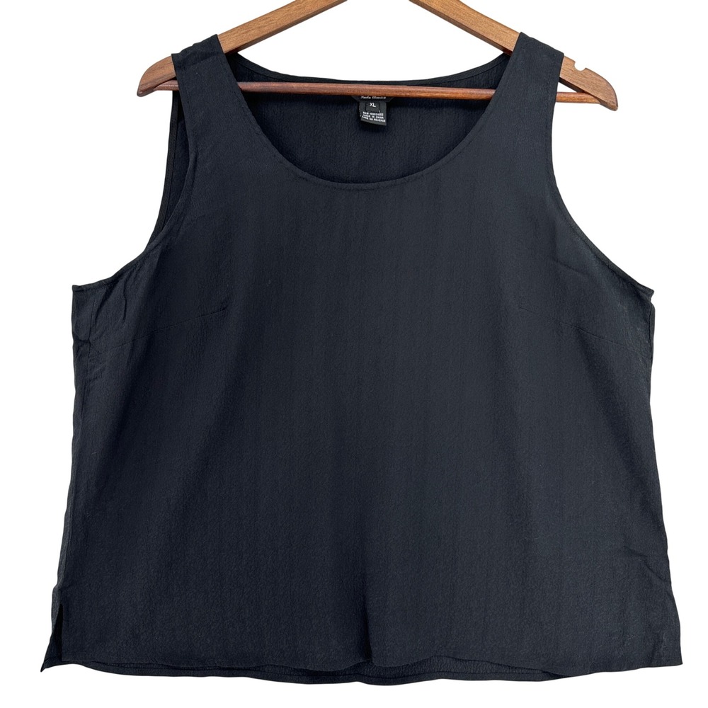 VTG Citron Santa Monica Womens XL Black Silk Sleeveless Scoop Neck Tank Top 90s